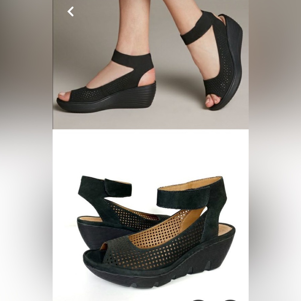 Clarks Reedly Salane wedges, size 8 black.